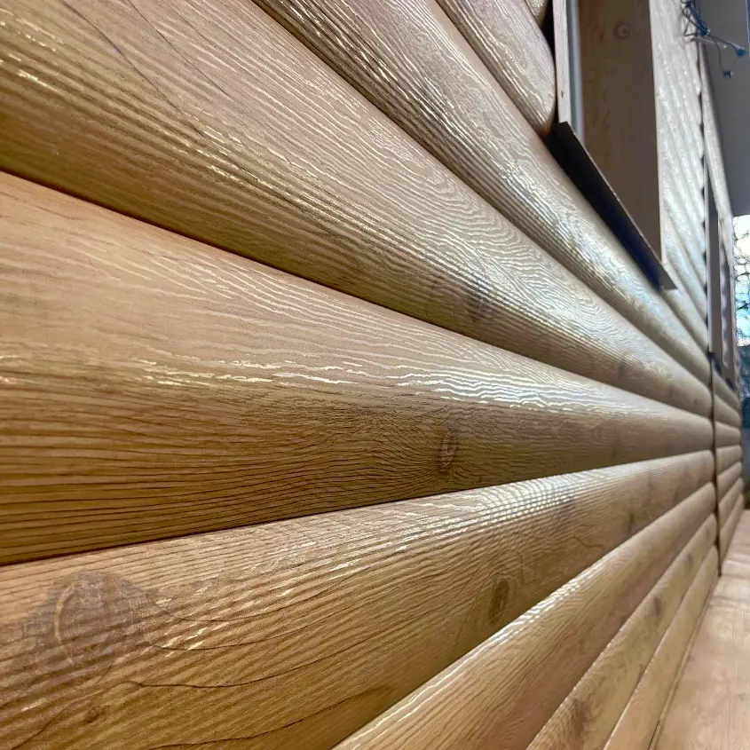 Фото 6 металлосайдинг Блок-Хаус под бревно Клен Светлый 3D на фасаде